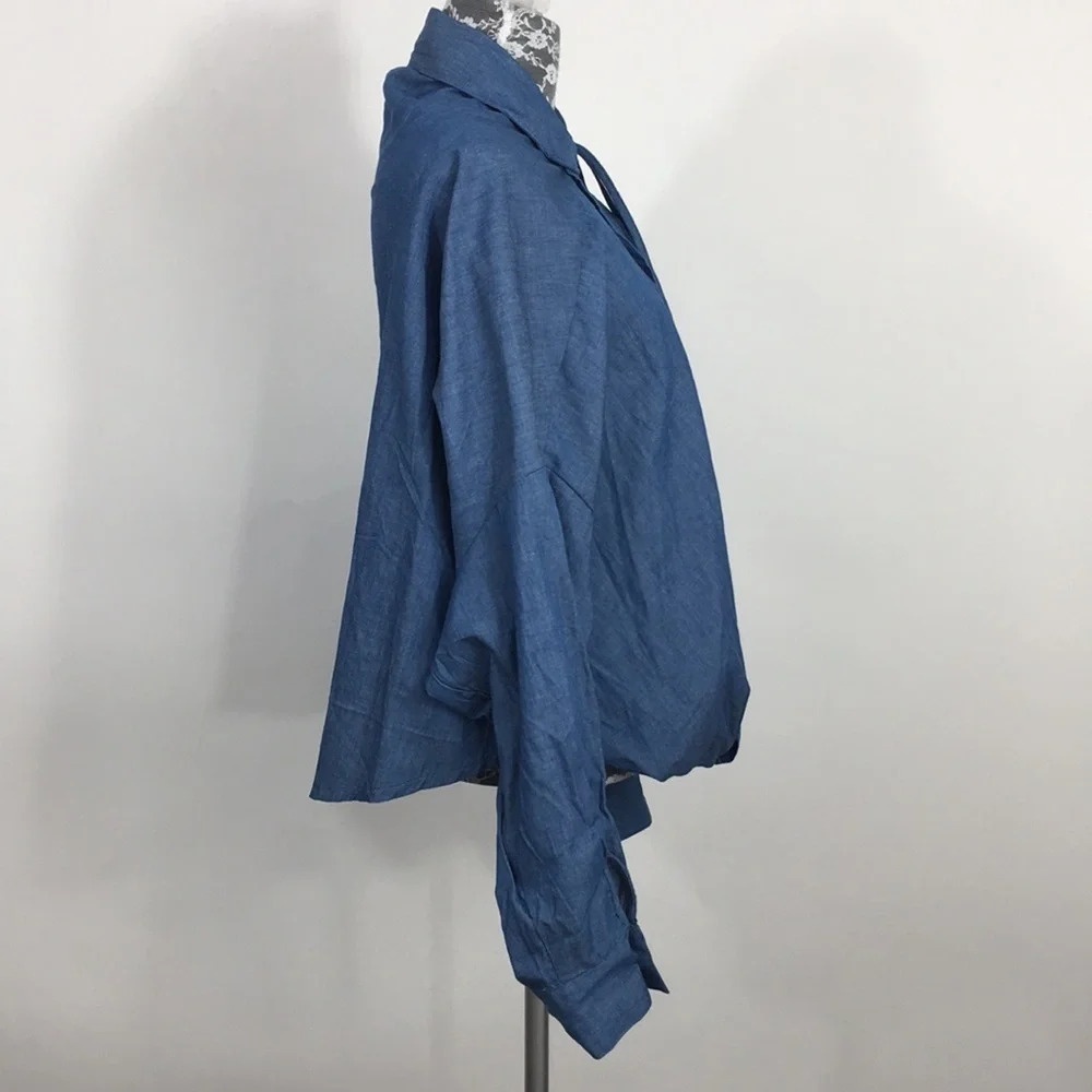 Hayden Blue Chambray‎ Button Down Tie-Waist Shirt M - Picture 2 of 10